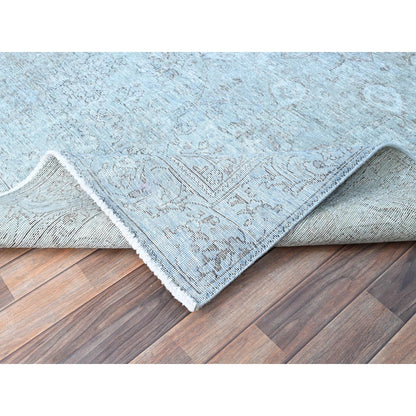 6'X8'9" Blue 100% Wool Clean Cropped Thin Hand Knotted Vintage Tebraz Rug