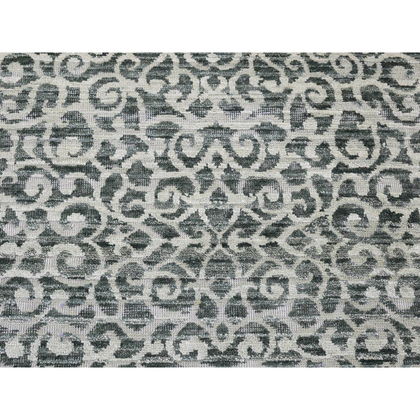 Rug 2'9"x8' Green Modern Hand Knotted Wool and Silk Runner Oriental