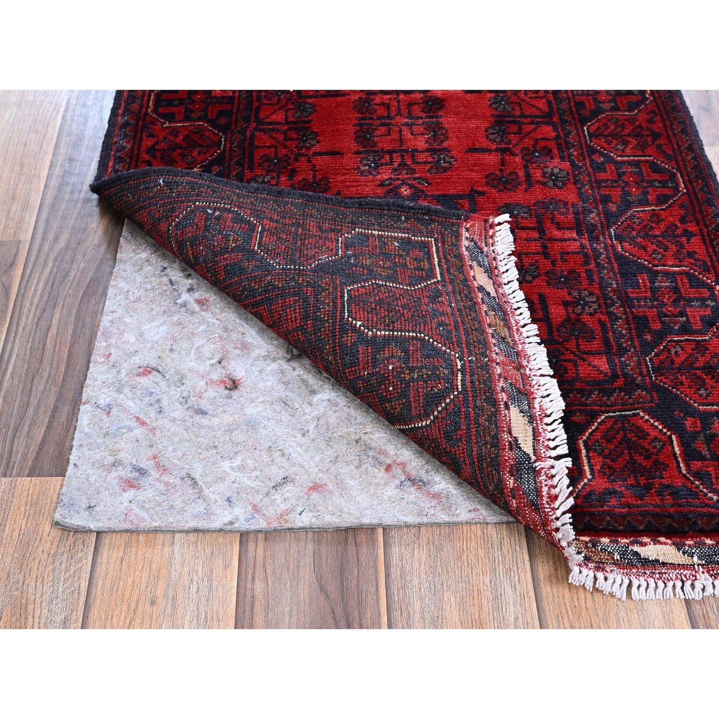 1'10"X5'1" Red Afghan Khamyab Tribal Design Wool Hand Knotted Runner Rug