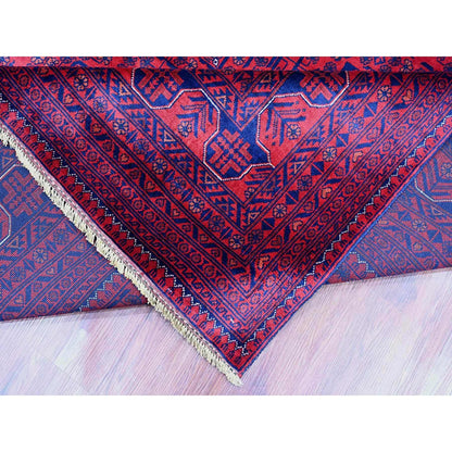 9'9"X13' Deep Red Afghan Khamyab Star Design Hand Knotted 100% Wool Rug