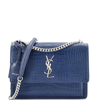 Saint Laurent Sunset Crossbody Bag Crocodile Embossed Leather Medium