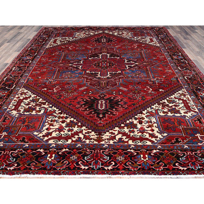 8'9"X10'10" Red Soft And Vibrant Wool Semi Antique Nomad Art Oriental Rug