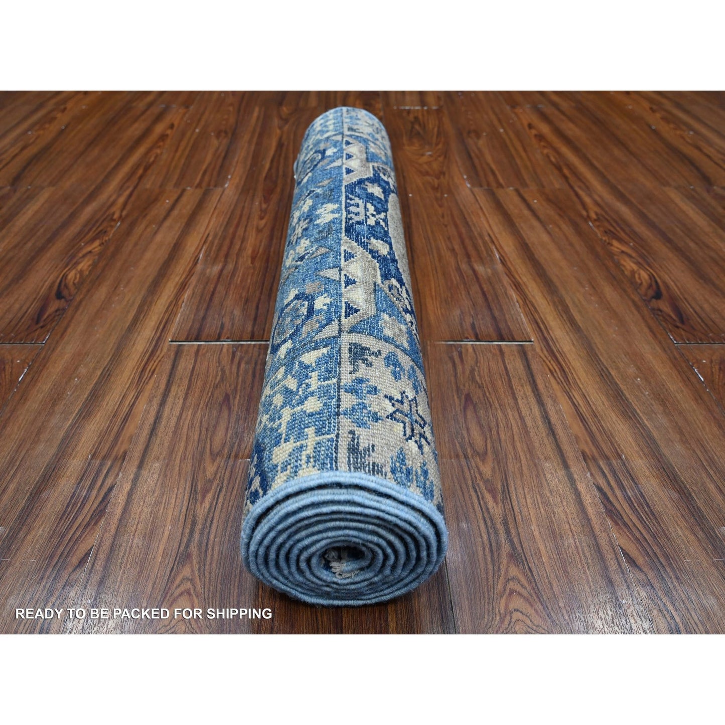 2'6"X8' Duke Blue Aryana Mamluk Design Hand Knotted Soft Wool Runner Rug