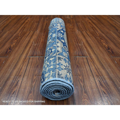 2'6"X8' Duke Blue Aryana Mamluk Design Hand Knotted Soft Wool Runner Rug