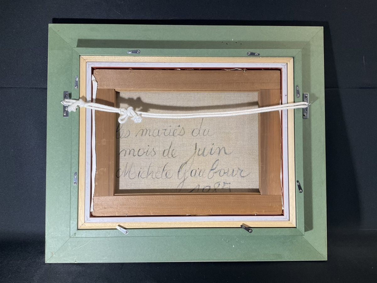 Michele Gaubour Les Maris Du Mois De Juin Original Oil Painting France 1985