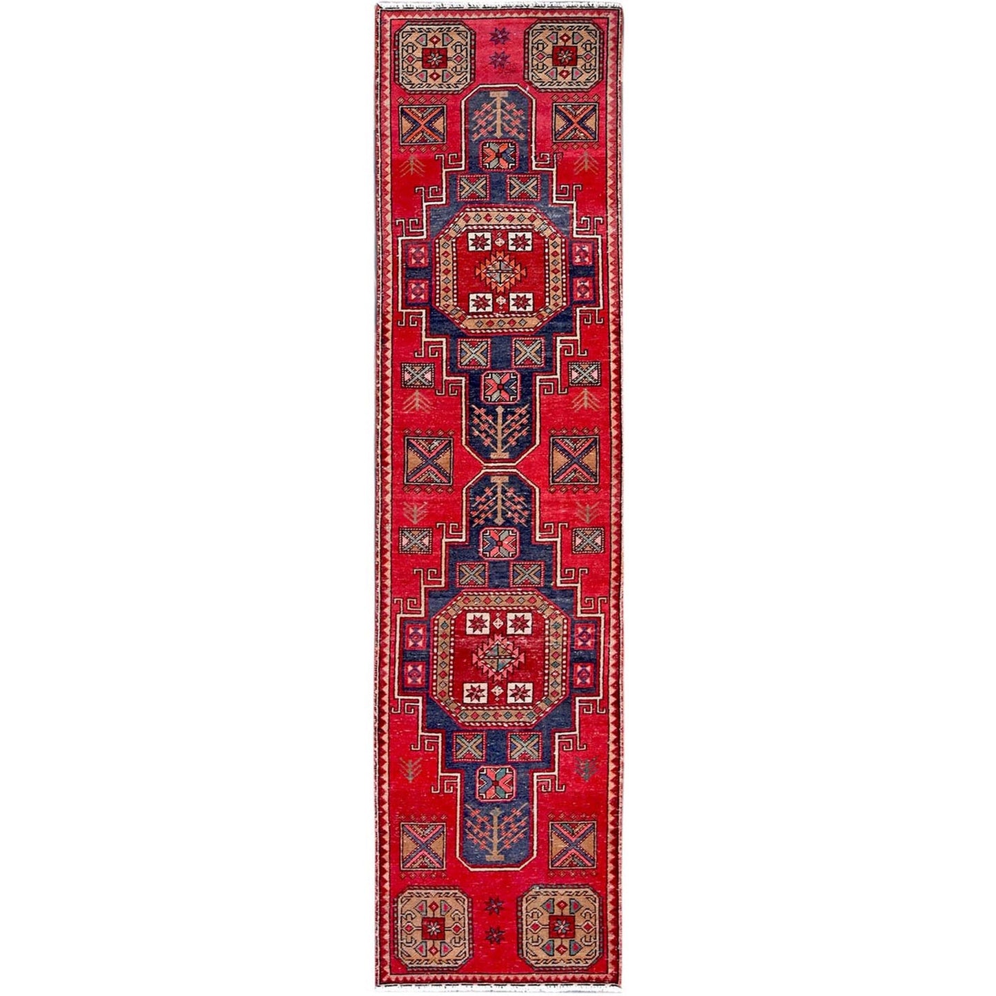 2'3"X9'3" Red Vintage Zoroastrian Tebraz Pure Wool Hand Knotted Runner Rug