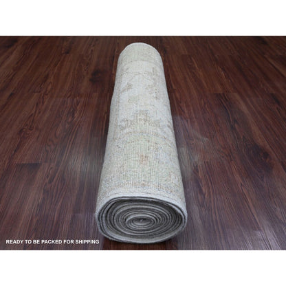 2'10"X19' White Angora Oushak Leaf Design Wool Hand Knotted Runner Rug