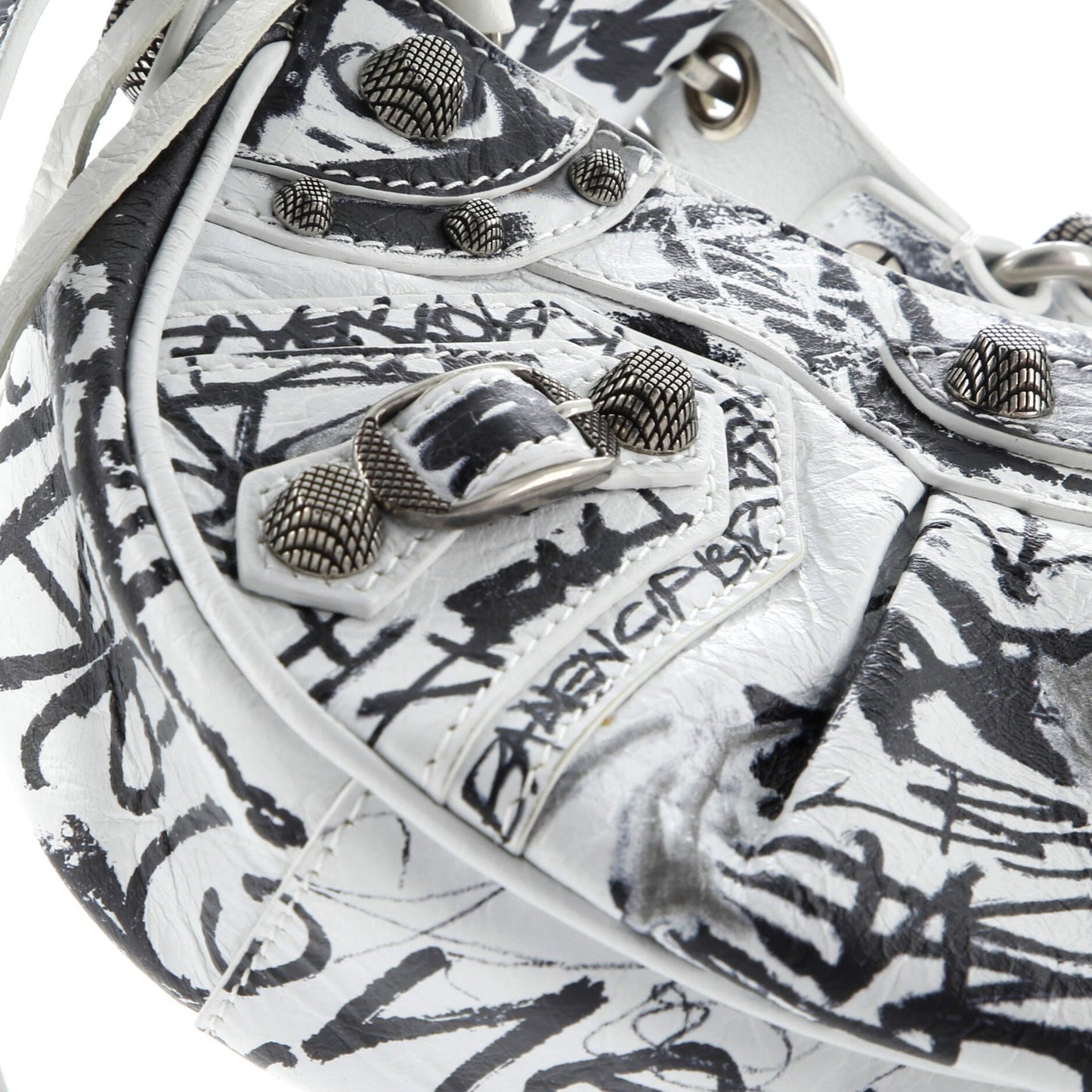 Balenciaga Le Cagole Graffiti Giant Studs Shoulder Bag Leather Mini