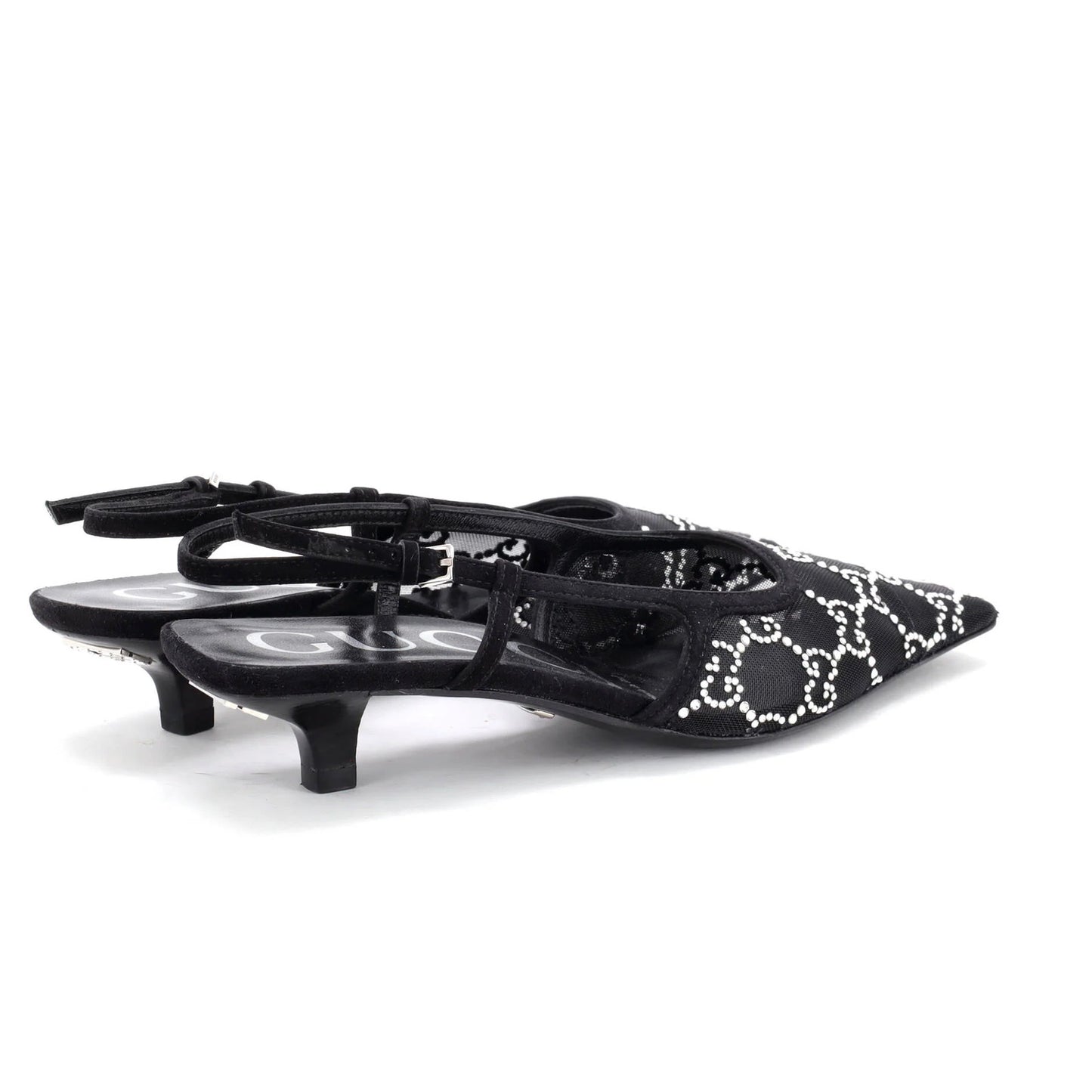Gucci Women'S Slingback Pumps Crystal Gg Embellished Mesh