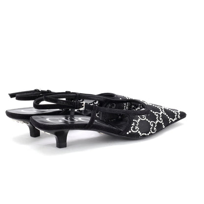 Gucci Women'S Slingback Pumps Crystal Gg Embellished Mesh
