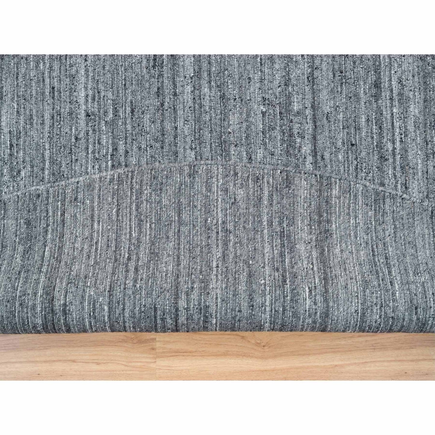 12'X12' Gray Hand Loomed Modern Striae Design Organic Wool Round Rug