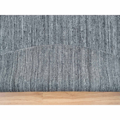12'X12' Gray Hand Loomed Modern Striae Design Organic Wool Round Rug