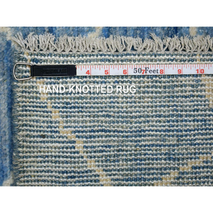 2'6"X11'2" Denim Blue Hand Knotted Moroccan Berber Pure Wool Rug