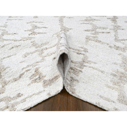 9'10"X13'10" Ivory Flat Weave With Pile Modern Hand Knotted Pure Wool Rug