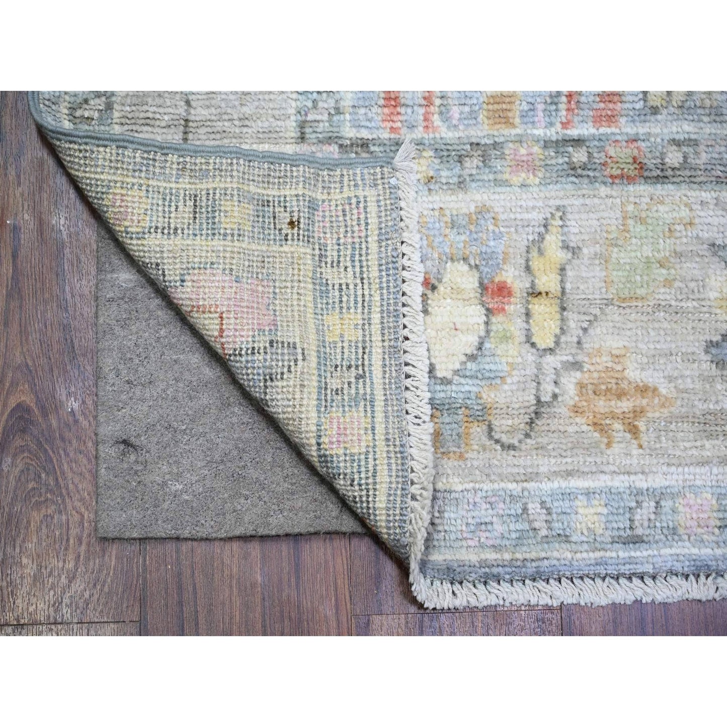 4'X11'7" Blue Gray Pure Wool Hand Knotted Afghan Angora Oushak Runner Rug