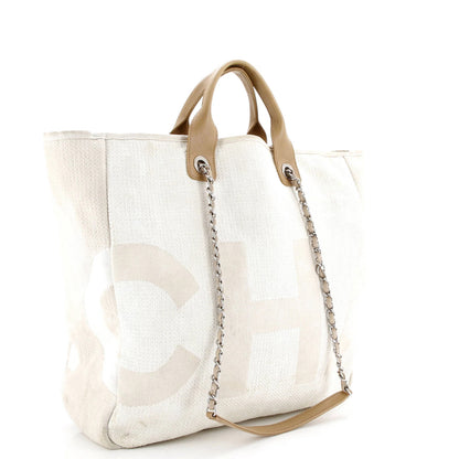 Chanel Deauville Logo Shopping Tote Printed Raffia Large