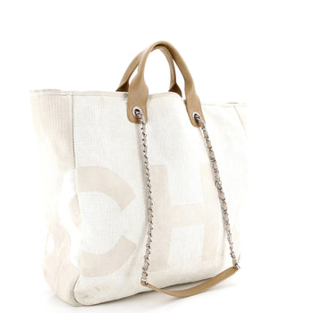 Chanel Deauville Logo Shopping Tote Printed Raffia Large