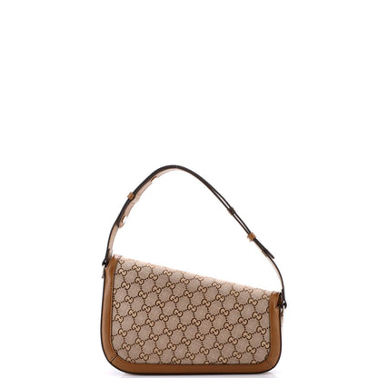 Gucci Horsebit 1955 Asymmetric Shoulder Bag Gg Canvas With Leather Small