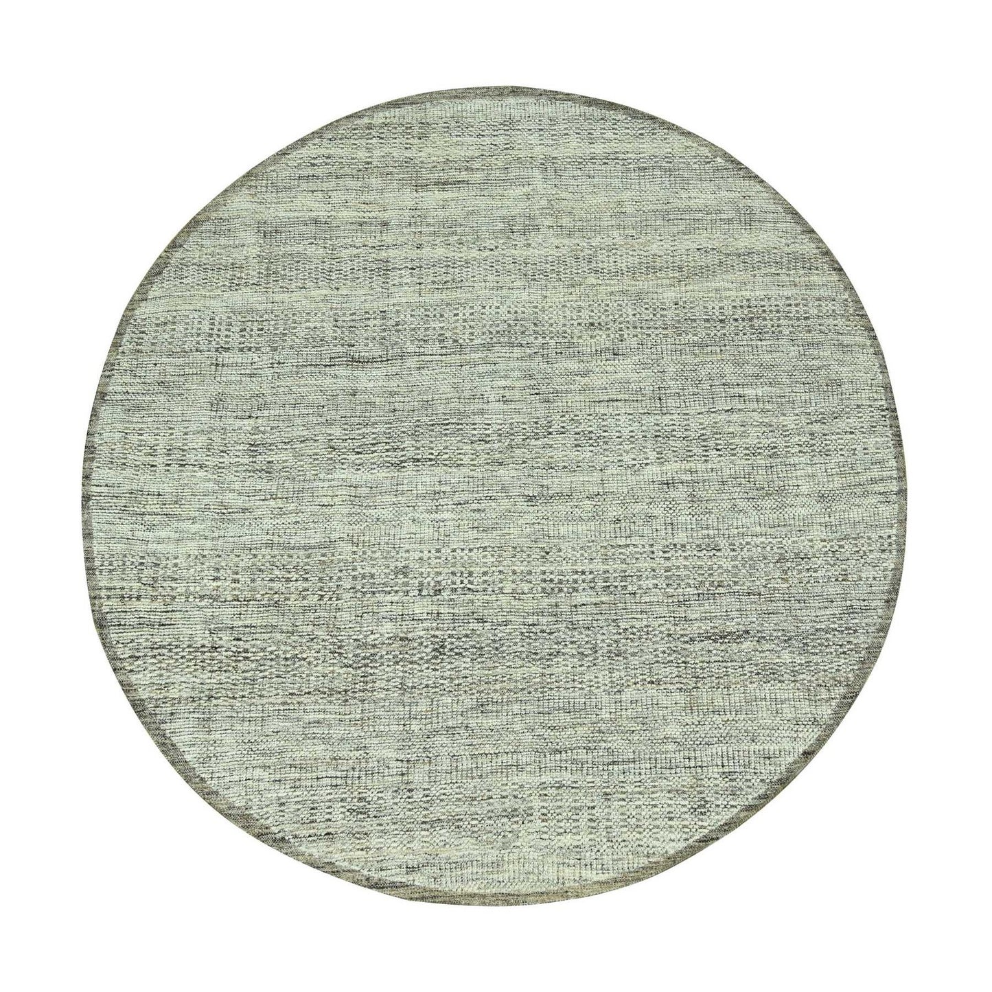 6'X6' Acorn Brown Pure Wool Rug Hand Knotted Oxidized Grass Design Round