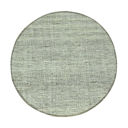 6'X6' Acorn Brown Pure Wool Rug Hand Knotted Oxidized Grass Design Round