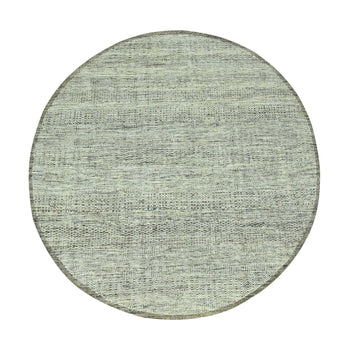 6'X6' Acorn Brown Pure Wool Rug Hand Knotted Oxidized Grass Design Round
