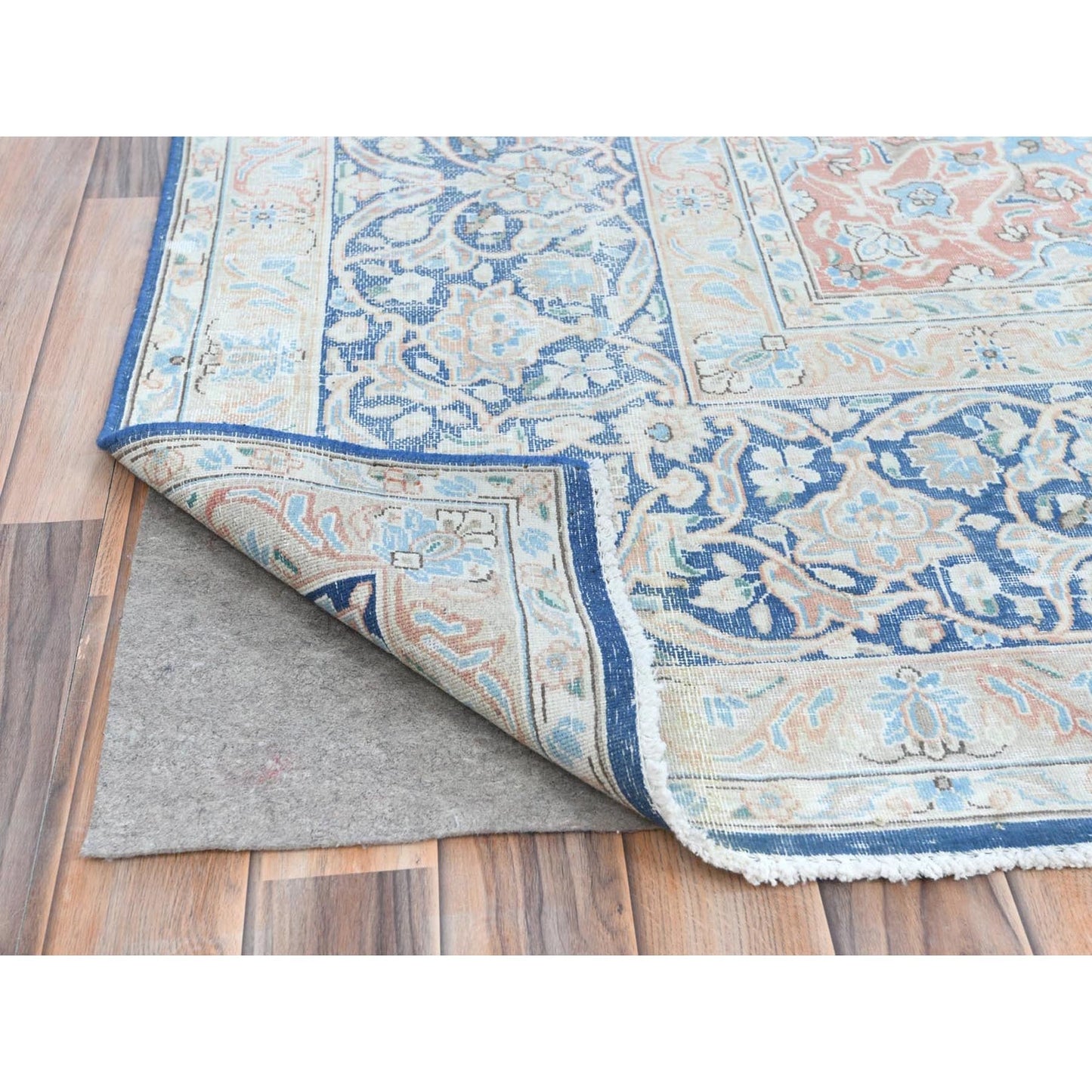 9'9"X12'8" Blue Worn Wool Hand Knotted Distressed Old Farsian Karman Rug