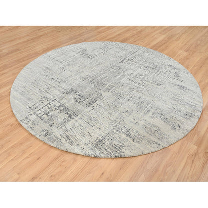 7'10"X7'10" Light Gray Wool Hand Knotted Modern Design Round Rug
