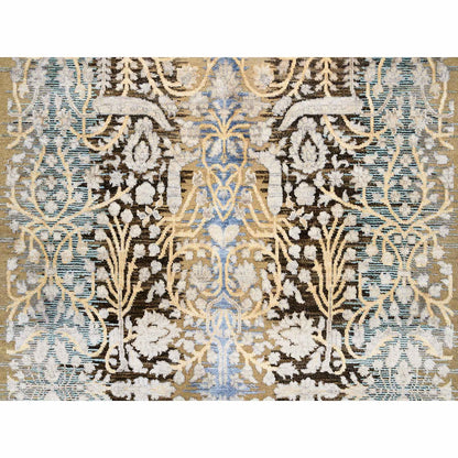 4'X12' Gold Brown Silk With Textured Wool Hand Knotted Wide Runner Rug