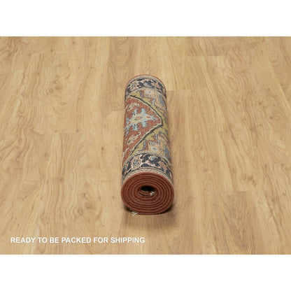 2'8"X8' Auburn Red Hand Knotted Heris Revival New Zealand Wool Runner Rug
