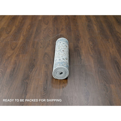 2'5"X7'9" White Denser Weave Oushak Pure Wool Hand Knotted Runner Rug