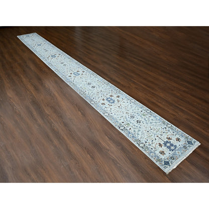 2'6"X23'10" Gray Oushak Floral Motifs Wool Xl Runner Hand Knotted Rug
