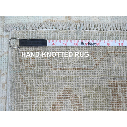 5'8"X9'2" White Afghan Angora Oushak Vines Design Hand Knotted Wool Rug