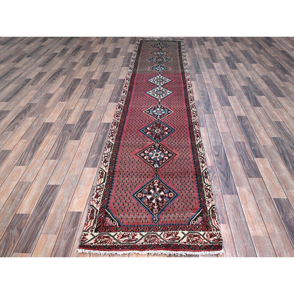 2'6"X12'9" Red Distressed Look With No Holes Vintage Runner Oriental Rug