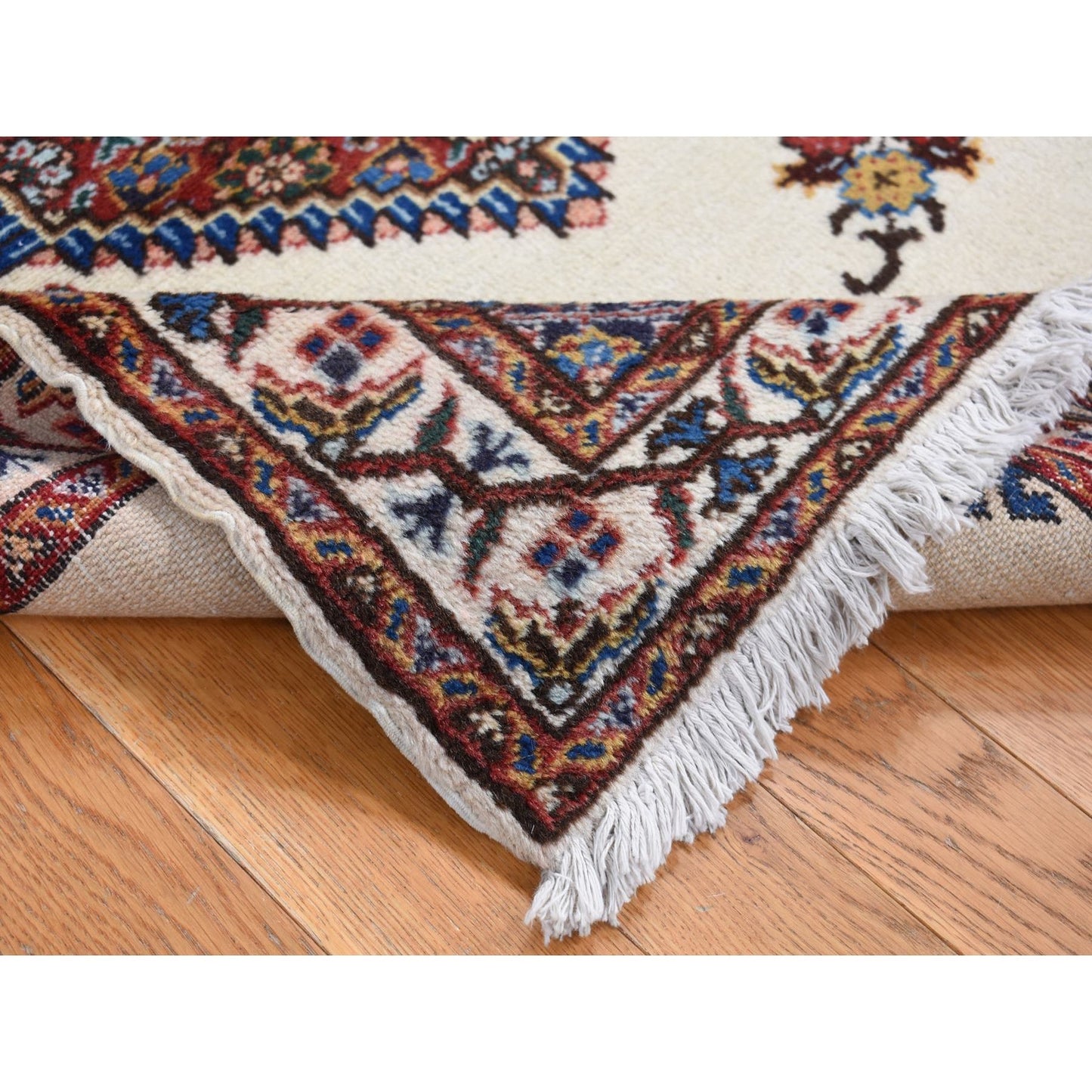 3'3"X4'3" Ivory New Bohemian Karabakjoon Pure Wool Hand Knotted Rug