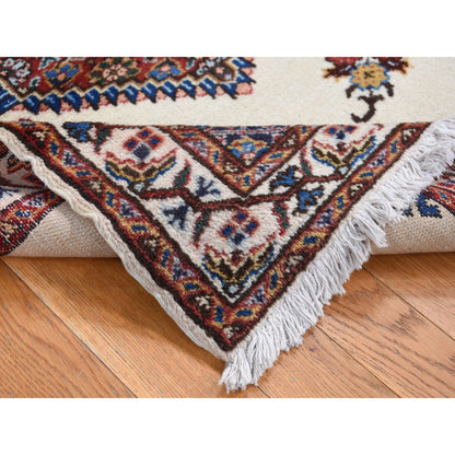 3'3"X4'3" Ivory New Bohemian Karabakjoon Pure Wool Hand Knotted Rug