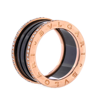 Bvlgari B.Zero1 Three Band Ring 18K Rose Gold And Ceramic With Diamonds