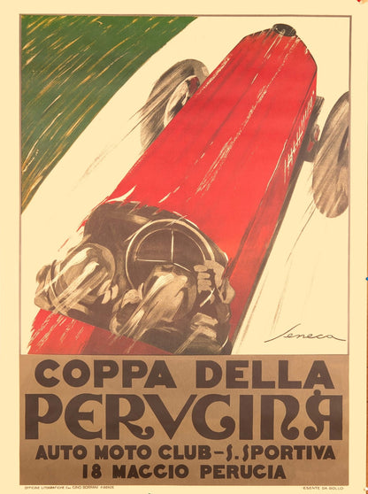 Coppa Perugina By Federico Seneca 1950 Italian Futurist Vintage Race Car Poster