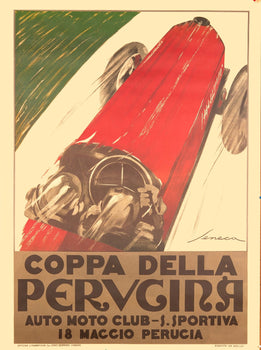 Coppa Perugina By Federico Seneca 1950 Italian Futurist Vintage Race Car Poster
