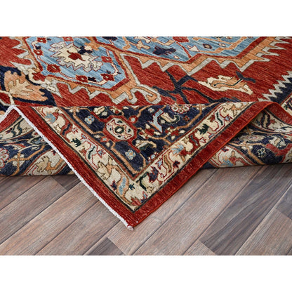 8'1"X9'8" Scarlet Red Peshawar Heris Hand Knotted High Mountain Wool Rug