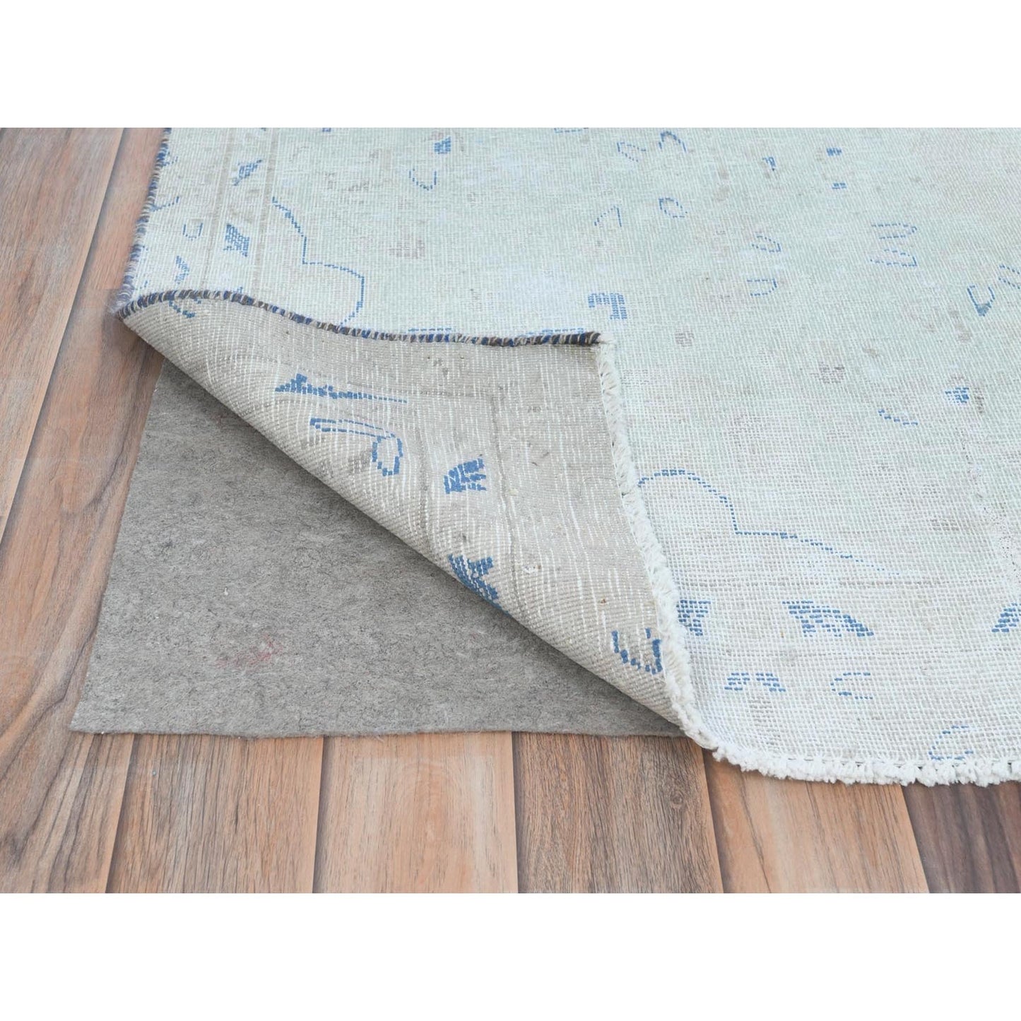 7'2"X10' Blue Old Farsian Hand Knotted Wool Shabby Chic Distressed Rug