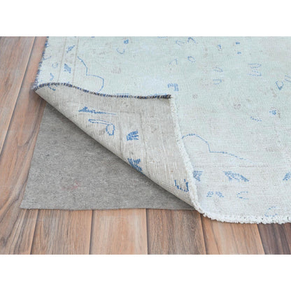 7'2"X10' Blue Old Farsian Hand Knotted Wool Shabby Chic Distressed Rug