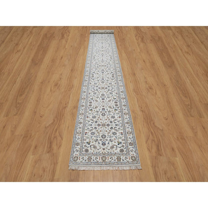 2'9"X18' Ivory Nain Flower Pattern Wool And Silk Hand Knotted Runner Rug