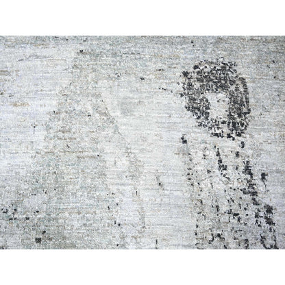8'10"X12'9" Cloud Gray Modern Galaxy Design Pure Wool Hand Knotted Rug