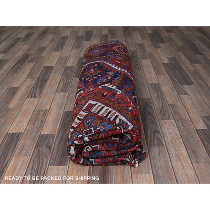 7'9"X10'4" Ajax Red Vintage Zoroastrian Heris Wool Hand Knotted Clean Rug