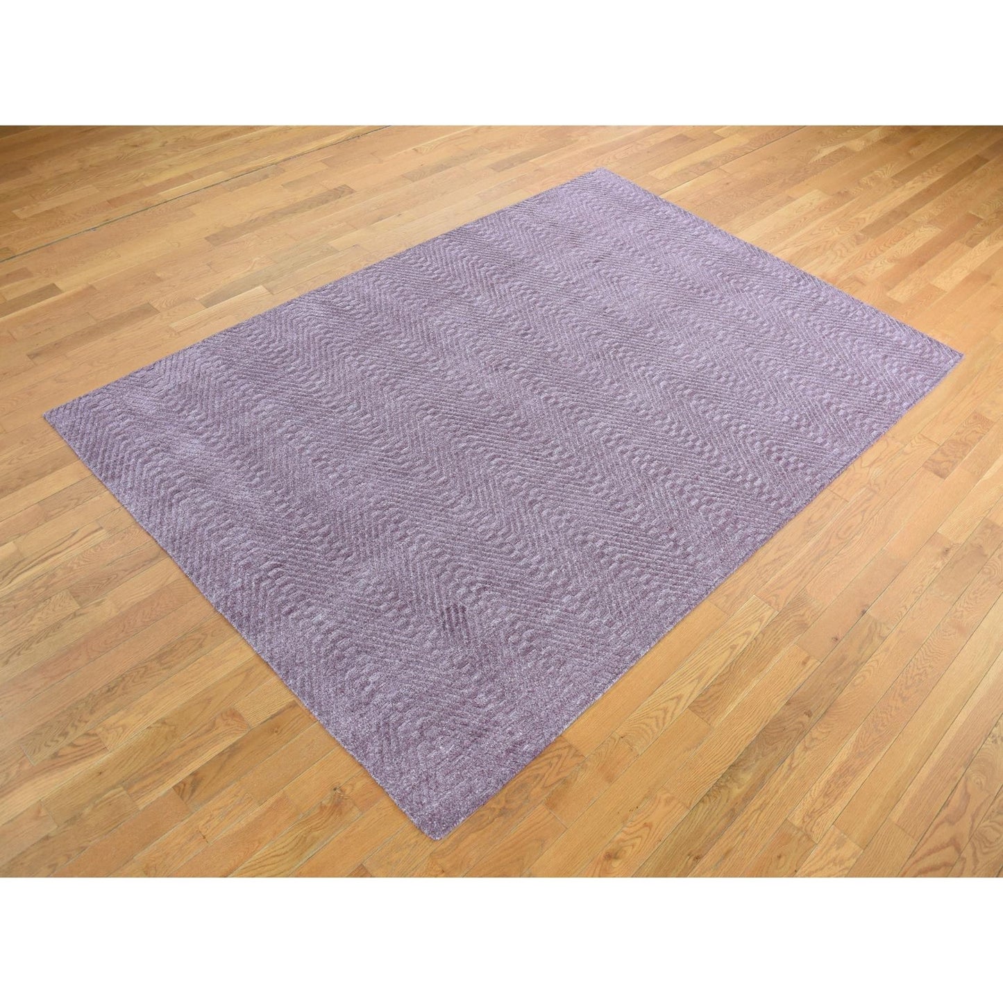 8'X10'1" Liserian Purple Hand Loomed Pure Wool Tone On Tone Oriental Rug