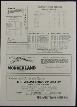 Vintage 1946 Boston Celtics Vs. Detroit Falcons