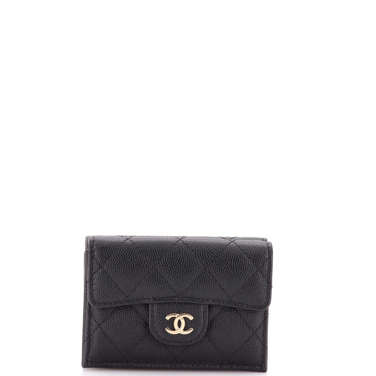 Chanel Trifold Classic Flap Wallet Quilted Caviar Small