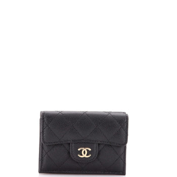 Chanel Trifold Classic Flap Wallet Quilted Caviar Small