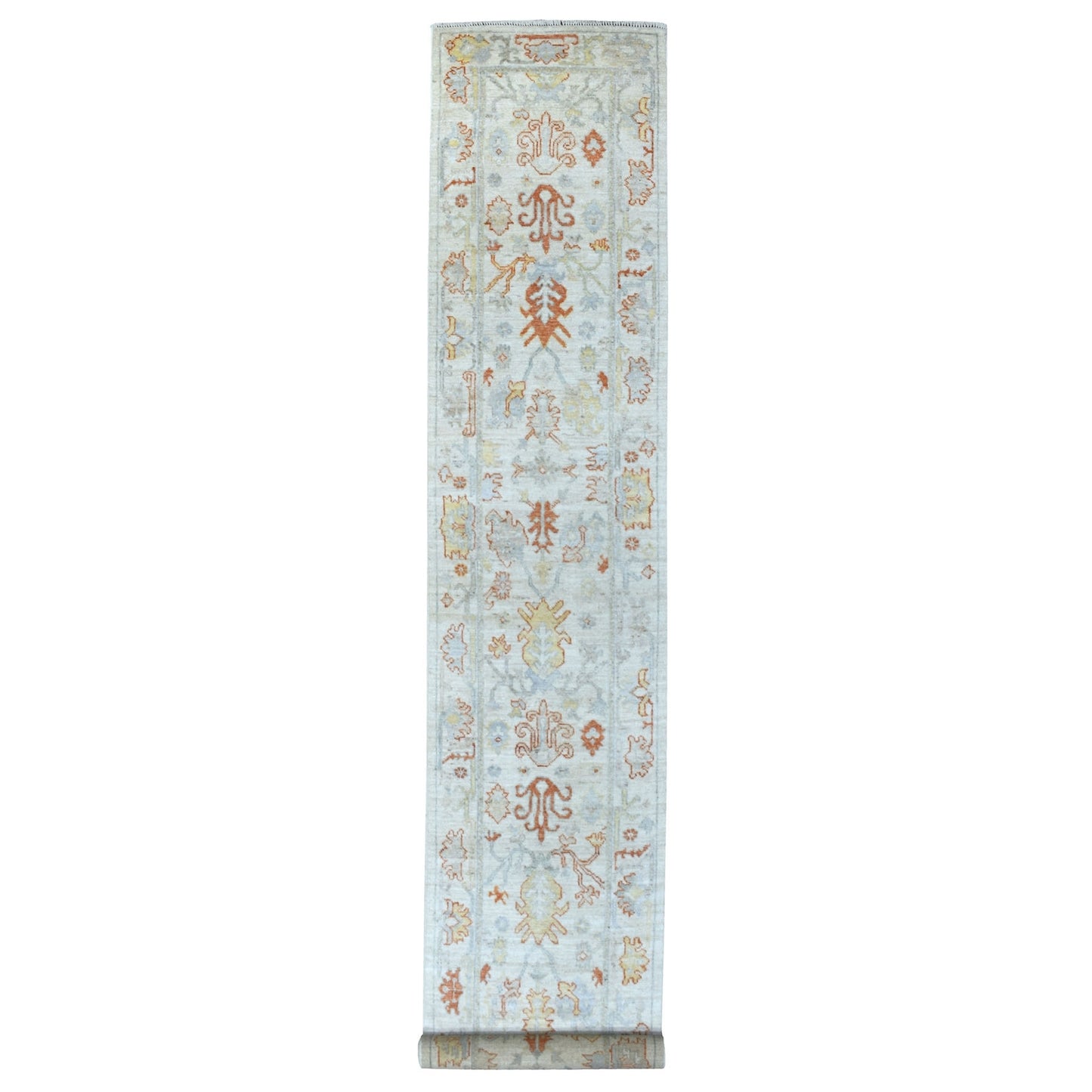 2'8"X15'8" Hand Knotted Ivory Angora Oushak Pure Wool Xl Runner Rug