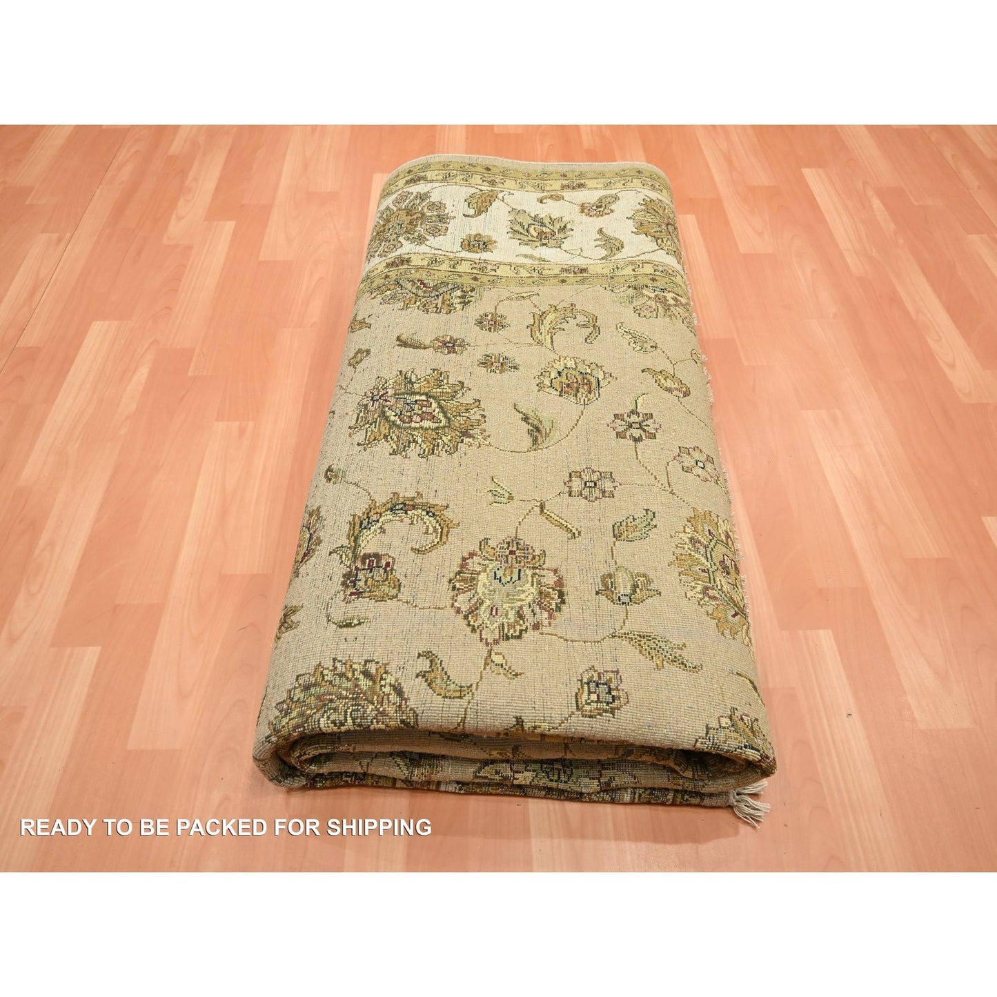 7'8"X9'10" Brown Rajasthan Leaf Design Hand Knotted Wool And Silk Rug